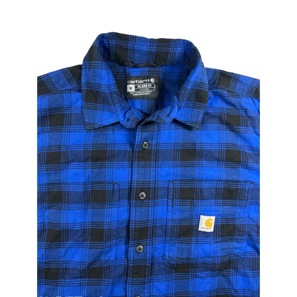Carhartt Relaxed Fit Blue Plaid Flannel Button-Front L/S Shirt M Vtg y2k 90s
